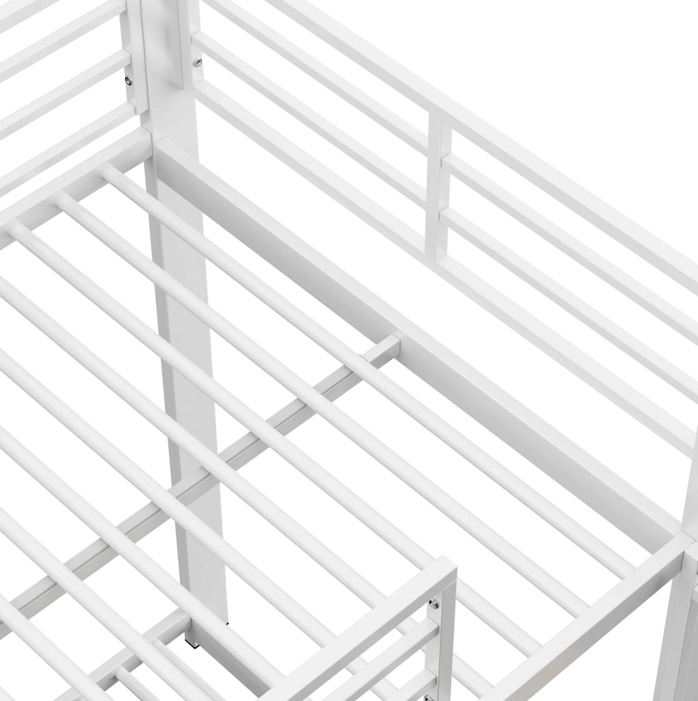 Letto a castello 90x200 cm in MDF e metallo bianco e noce con scala integrata e sponde di sicurezza