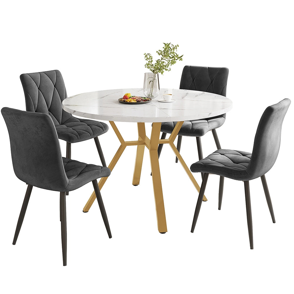Set tavolo-Xylo-Rotondo marmo 4 sedie grigio piedi dorati