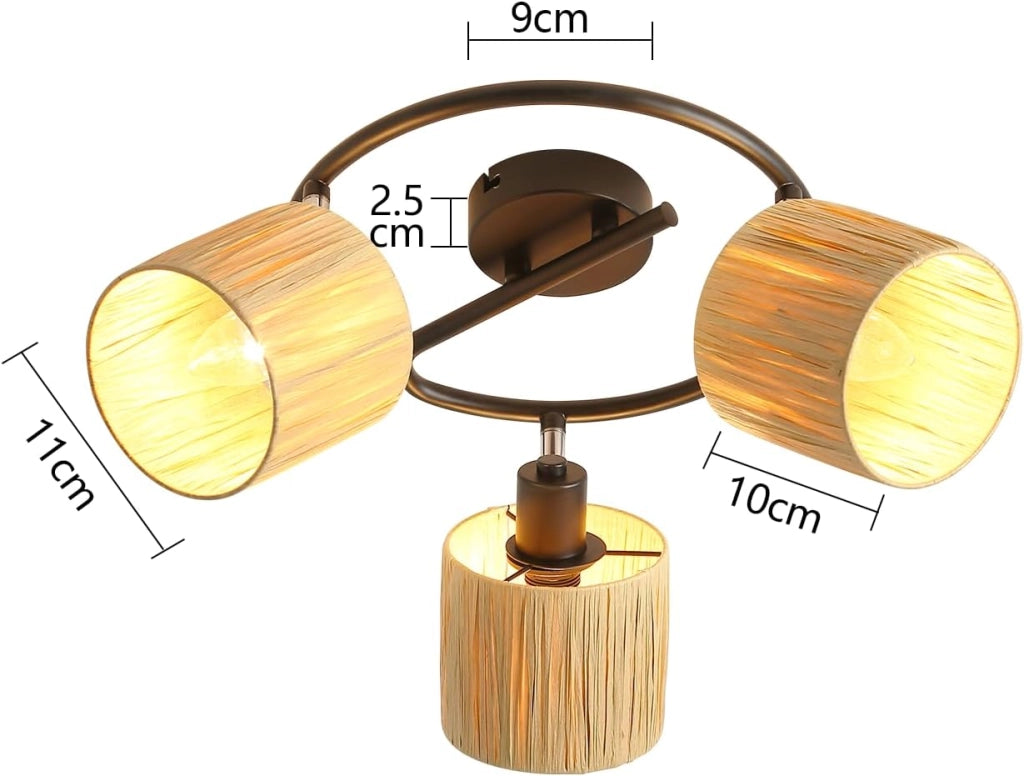 ZMH Faretto da soffitto a 3 luci E14 Nero Naturale Lampada da soffitto Carta Soggiorno