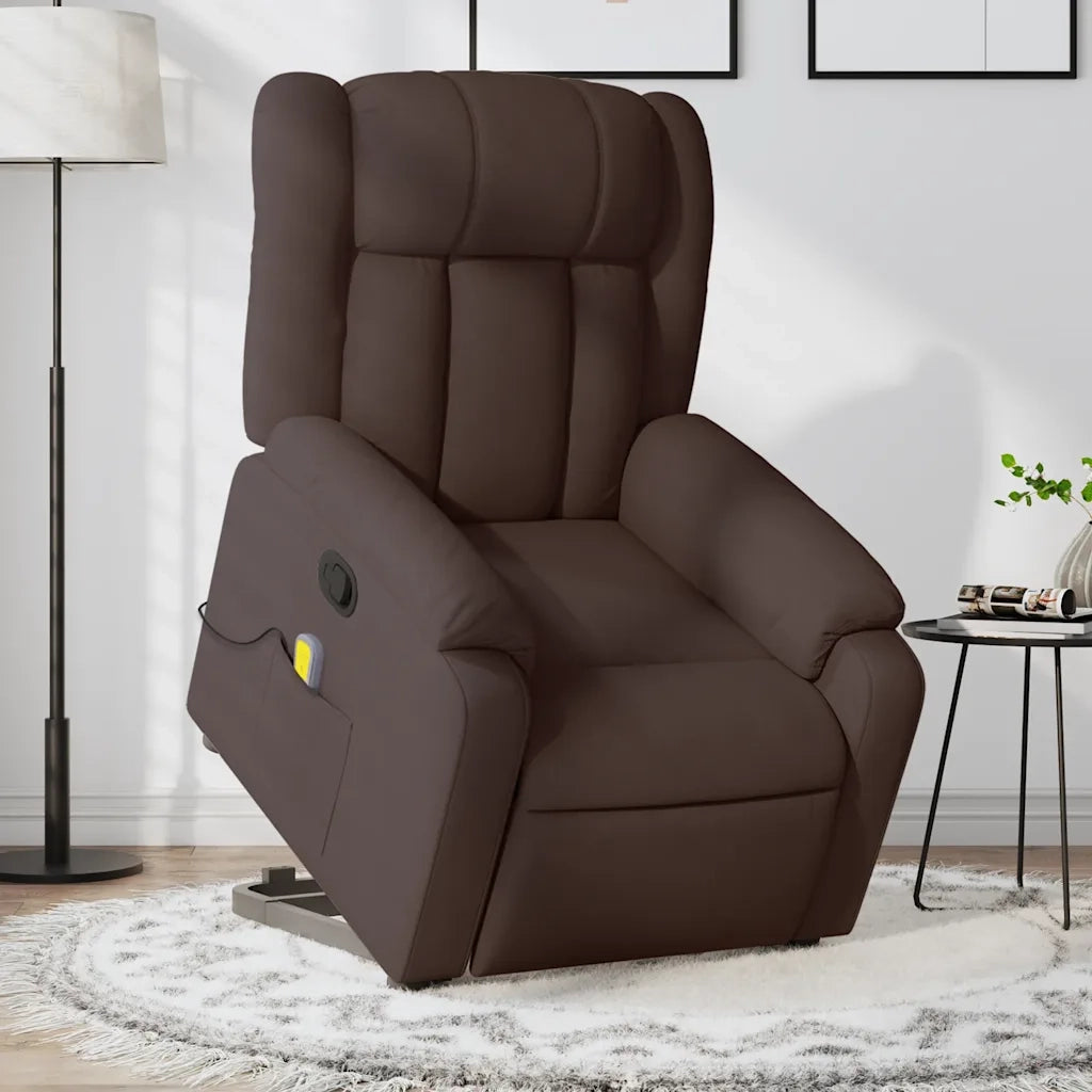 Poltrona Alzapersona Massaggi Reclinabile Marrone Scuro Tessuto 3205333