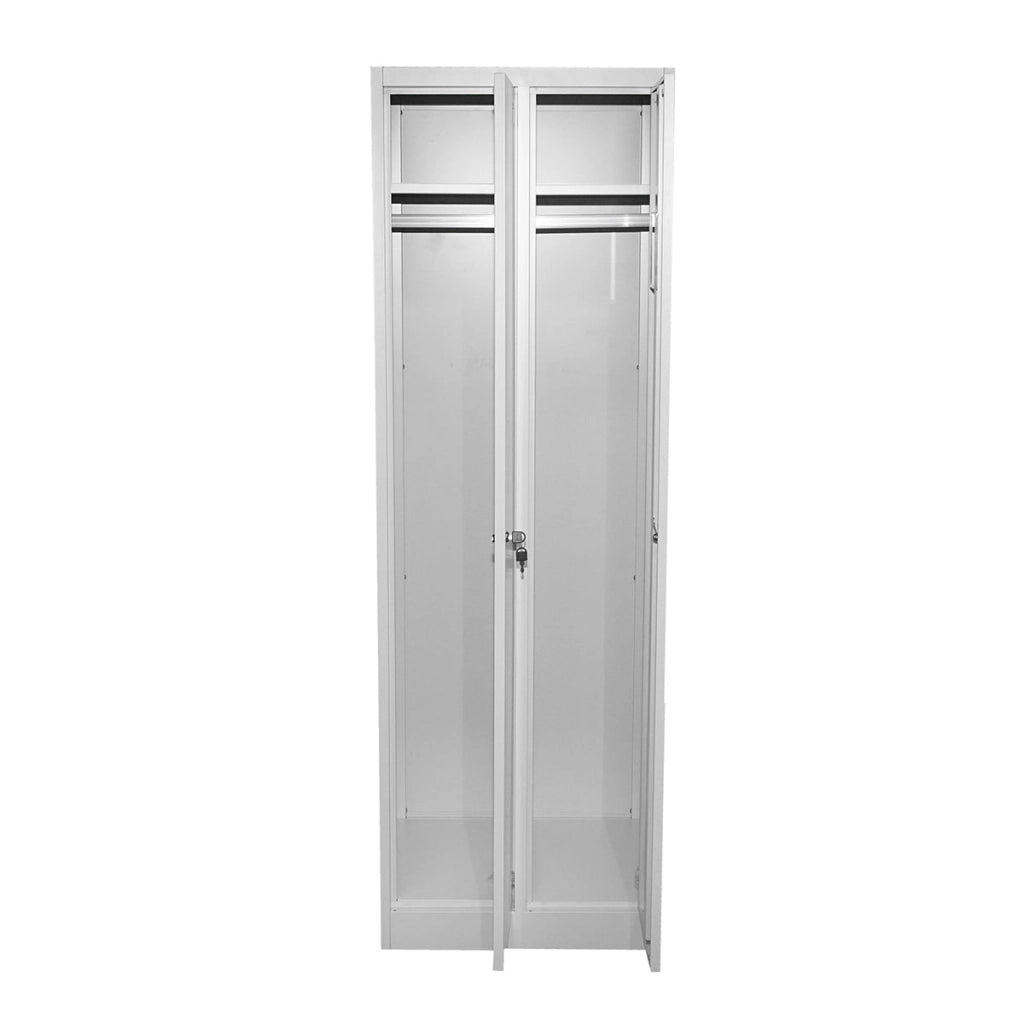 Armadio metallico doppio tipo spogliatoio 1800x600x450mm con 2 ante sicure, ripiano e barra, grigio Breckner Germany