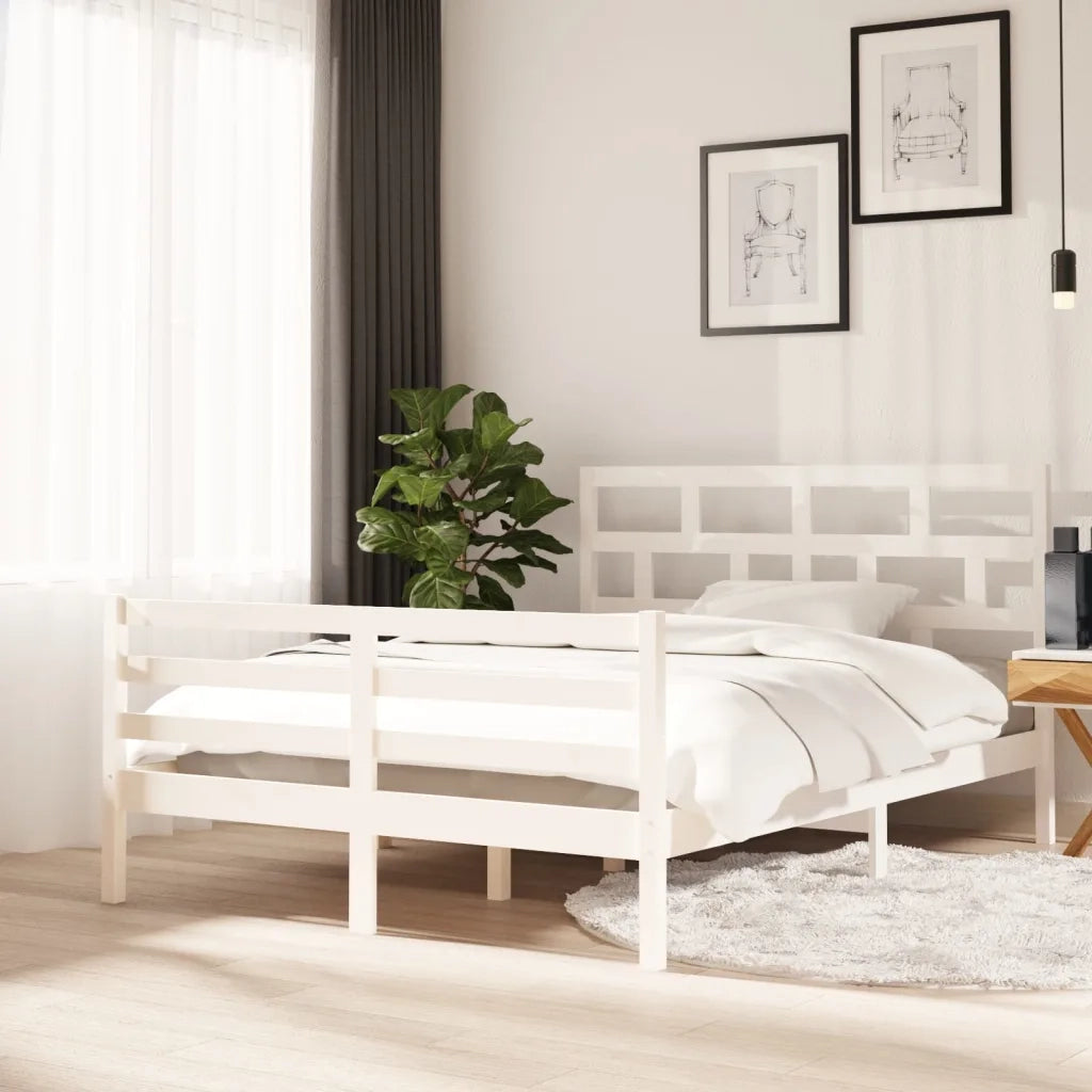 Giroletto-Struttura Letto Bianco in Legno Massello di Pino 140x200 cm 994448