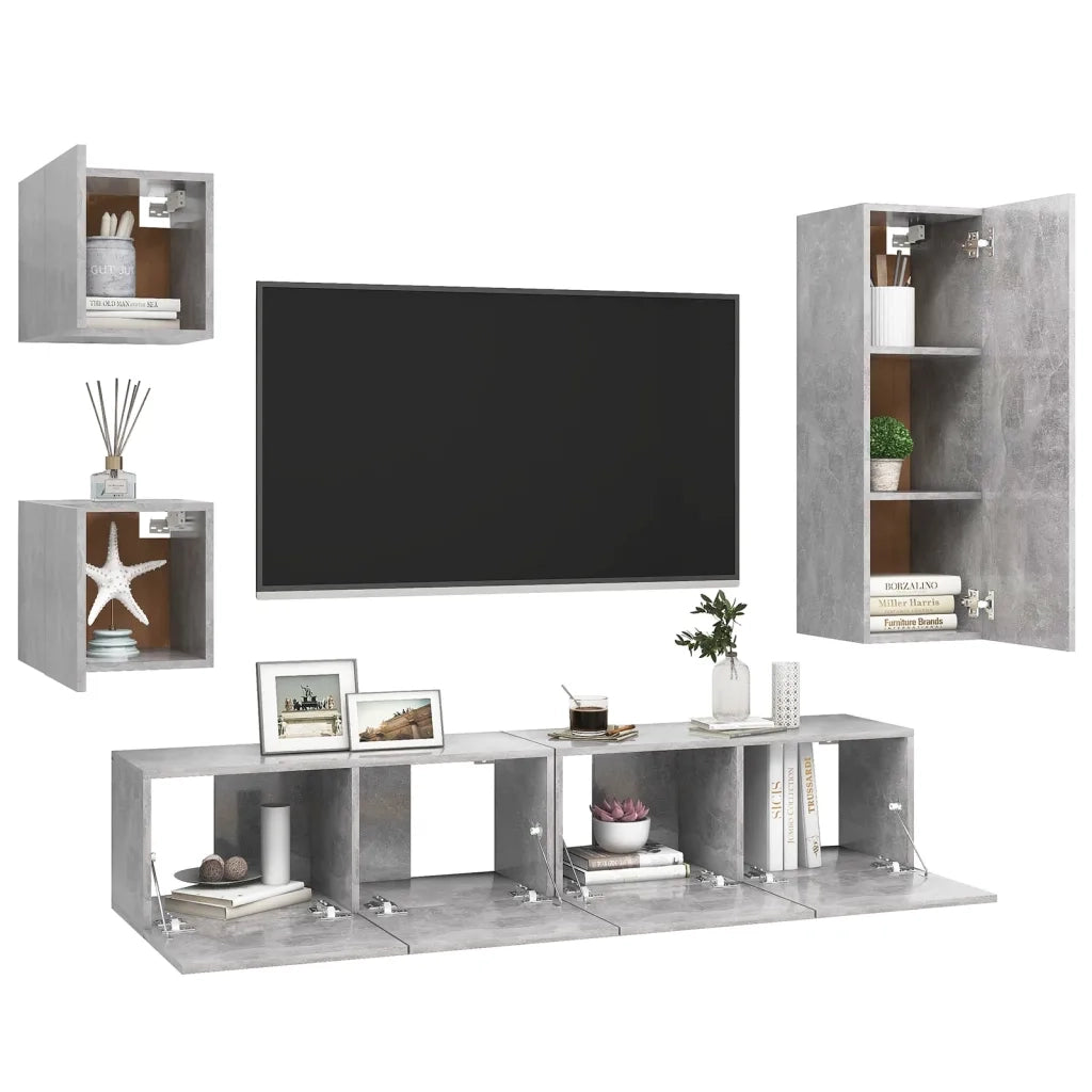 Set di Mobili Porta TV 5 pz | Armadietto TV | Mobile Porta TV Grigio Cemento in Legno Multistrato