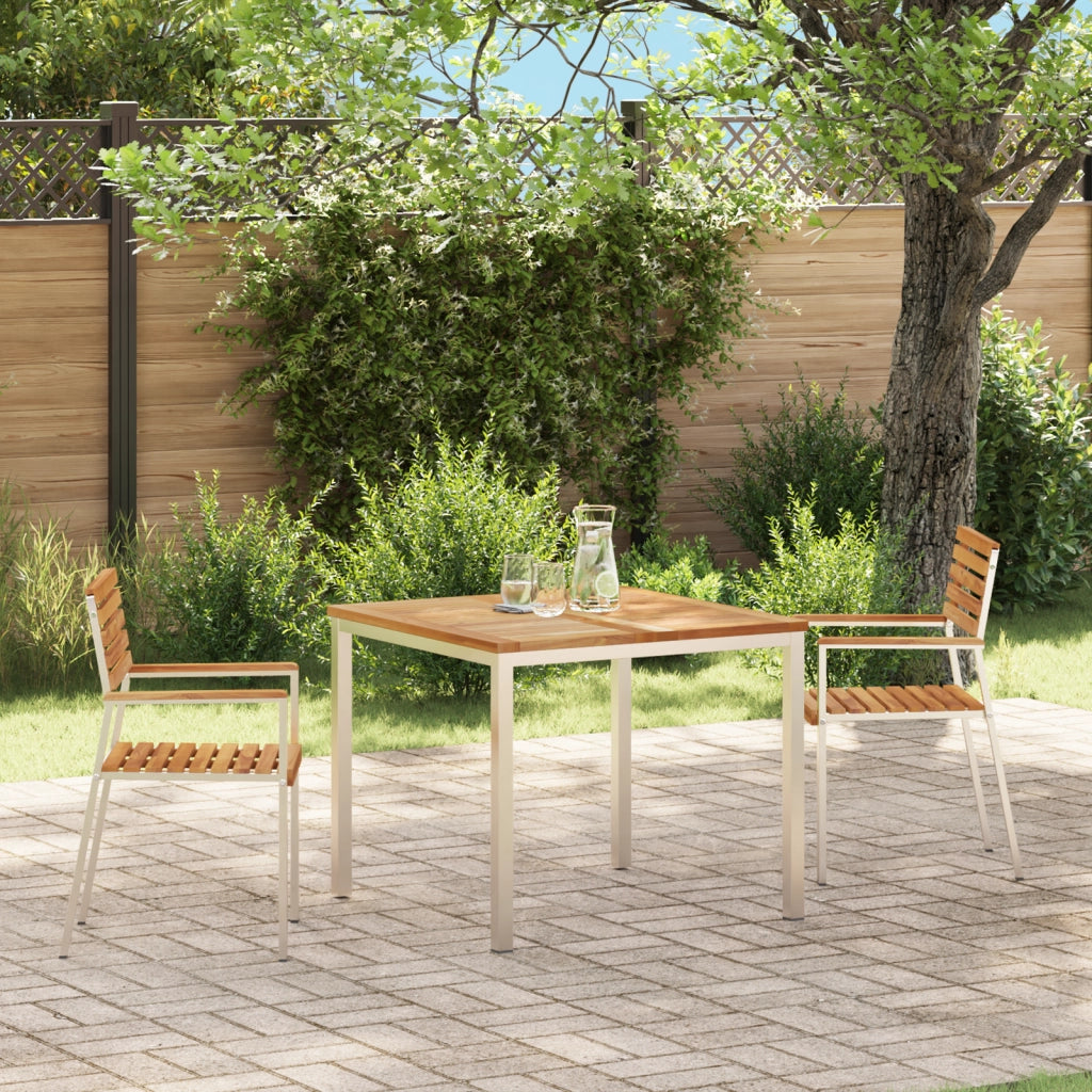 Sedia da Giardino Impilabile 2 pcs in Legno Massello di Teak e Acciaio Inossidabile