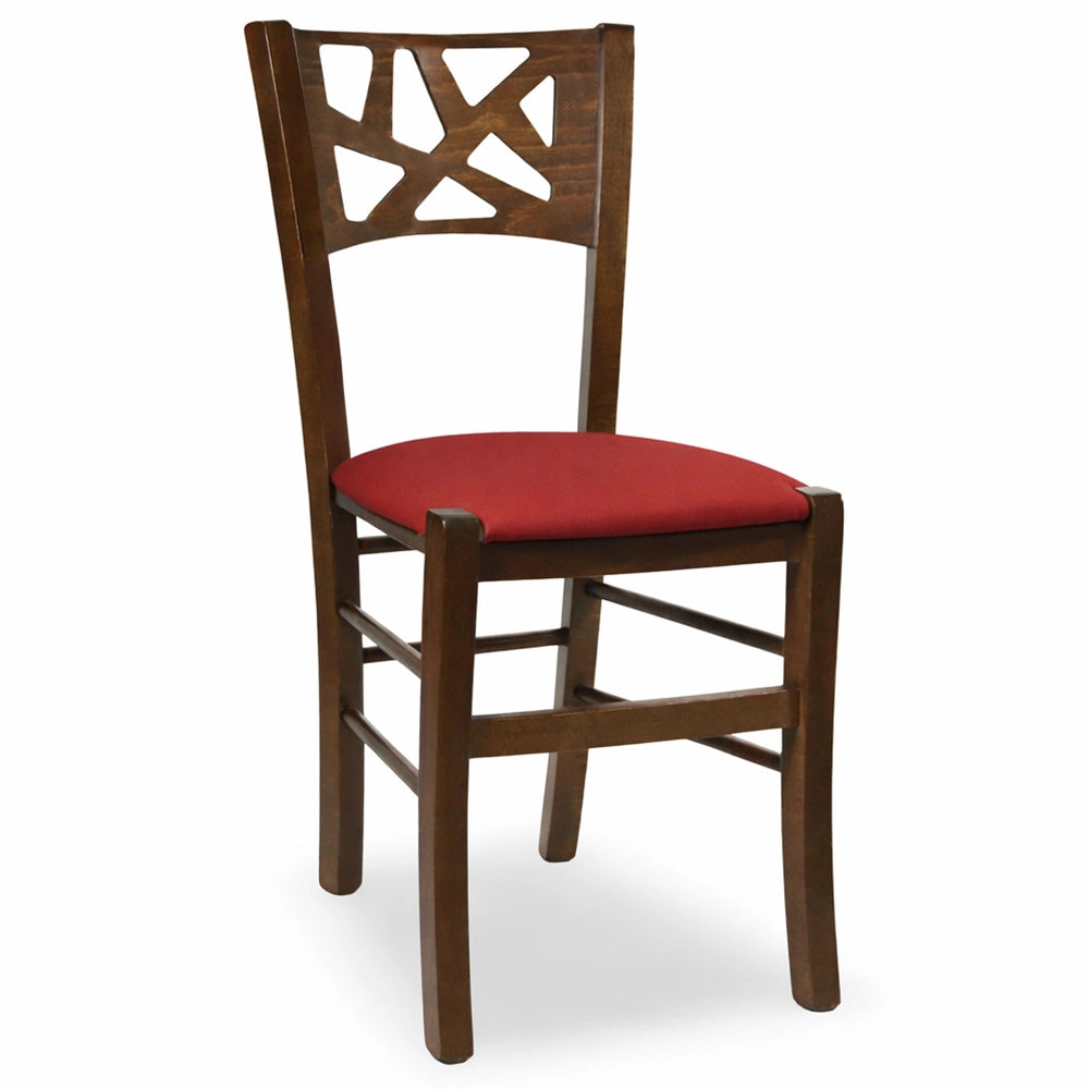 Sedie sala pranzo Sissy in legno noce scuro con seduta imbottita rossa set da 2