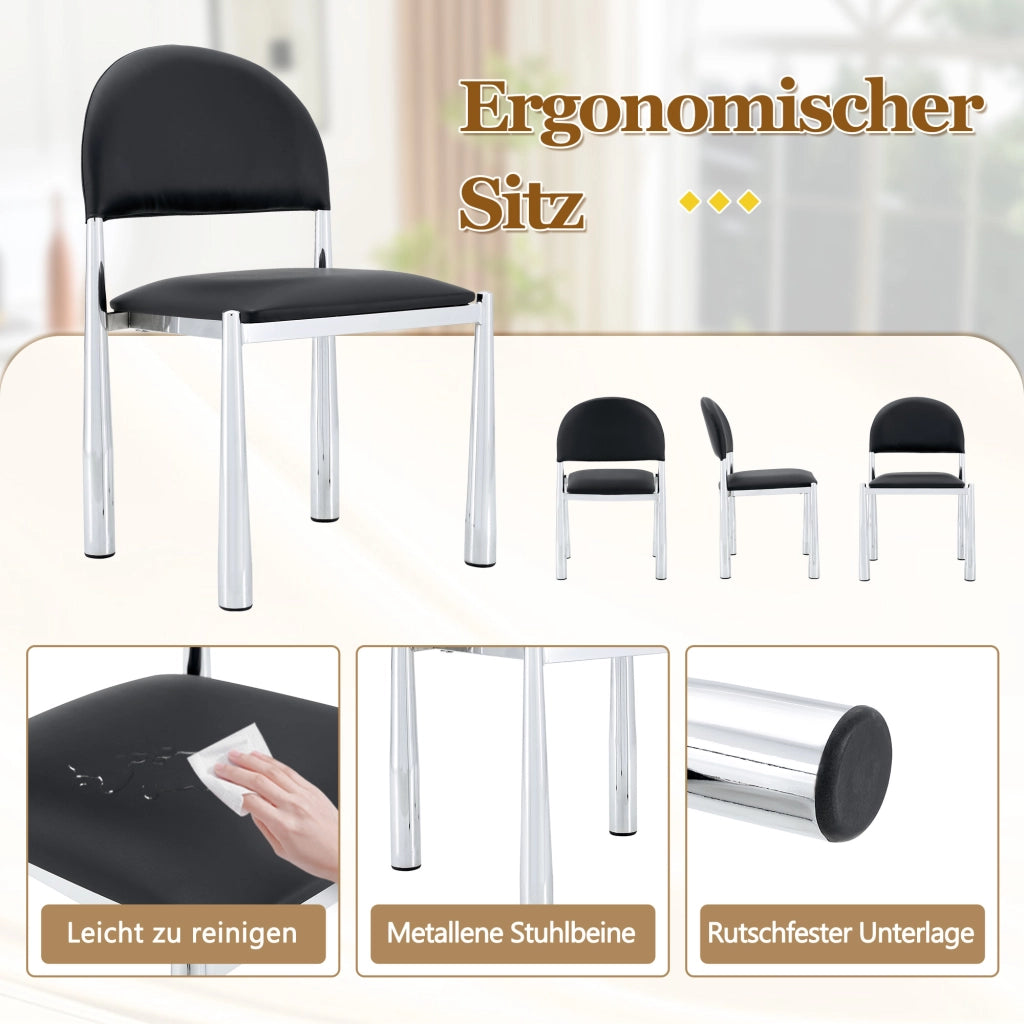 SEDIA da pranzo Set da 2 pezzi 80 cm PU Nero con gambe in metallo