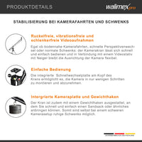 Director Pro, Jimmy Jib per telecamera, braccio per videocamera, 77x9x25cm max 3kg filettatura 1/4" 3/8", con borsa