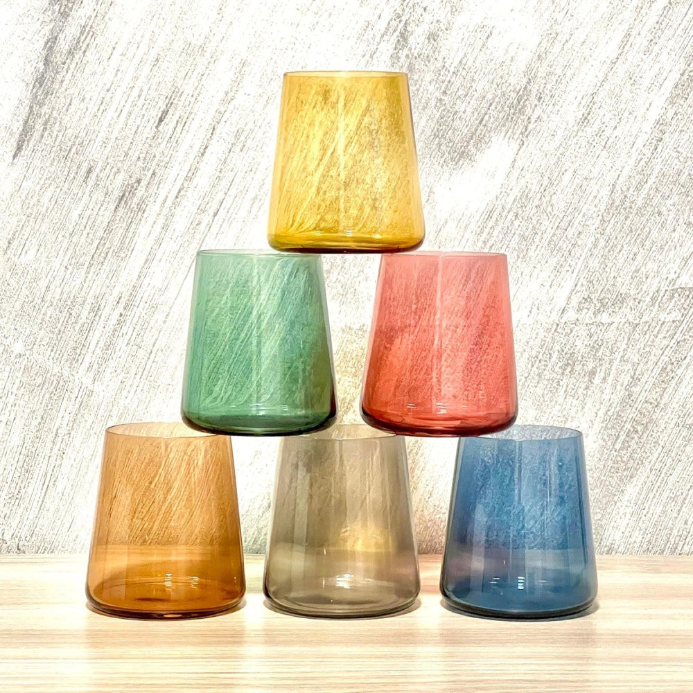 Trade Shop - Set 6 Bicchieri Colorati Da 380ml In Vetro Per Acqua E Vino Bicchiere Colorato -