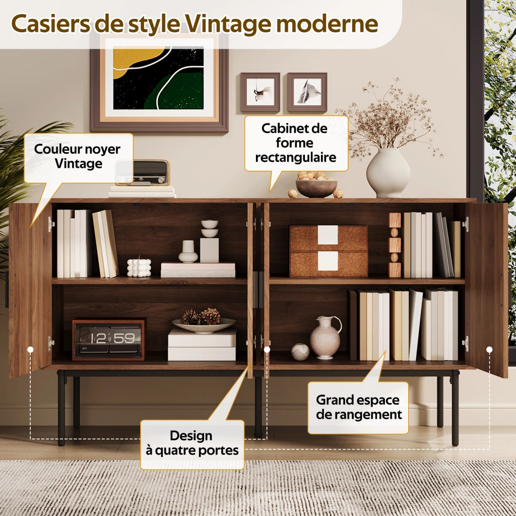 OKWISH Madia con 4 Ante e Cerniere Ammortizzate, per Soggiorno o Ingresso, MDF, Naturale, 140 × 40 × 80 cm