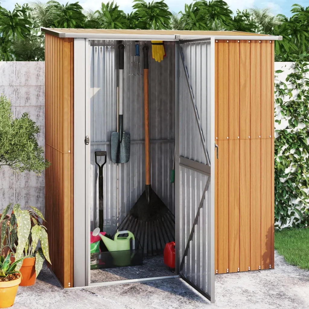 Casetta da giardino 180,5x97x209,5 cm in acciaio zincato effetto legno CFW1359019