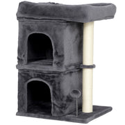 Albero Tiragraffi per Gatti Fino a 7 kg con 2 Casette e Lettino Palo in Sisal e Rivestimento Peluche Grigio Scuro