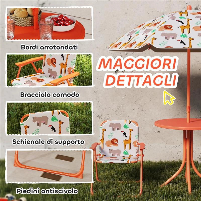 SET DA GIARDINO PER BAMBINI TAVOLO DA PICNIC CON OMBRELLONE ARANCIONE