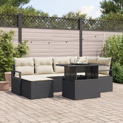Set di Divani da Giardino 7 Pezzi con Cuscini in Polyrattan Nero