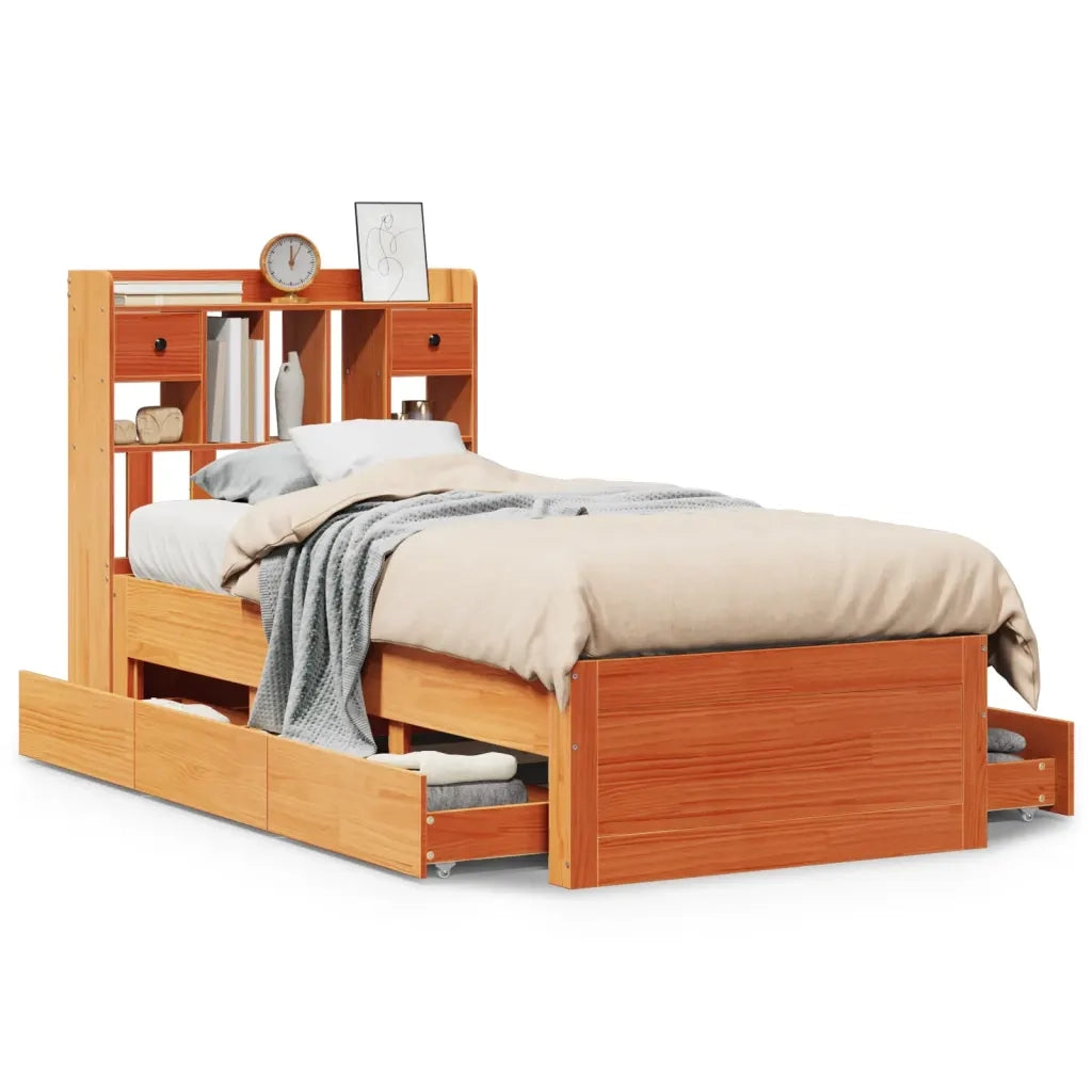 Letto singolo | Letto per adulti | Letto Libreria senza Materasso Marrone Cera 75x190 cm in Pino
