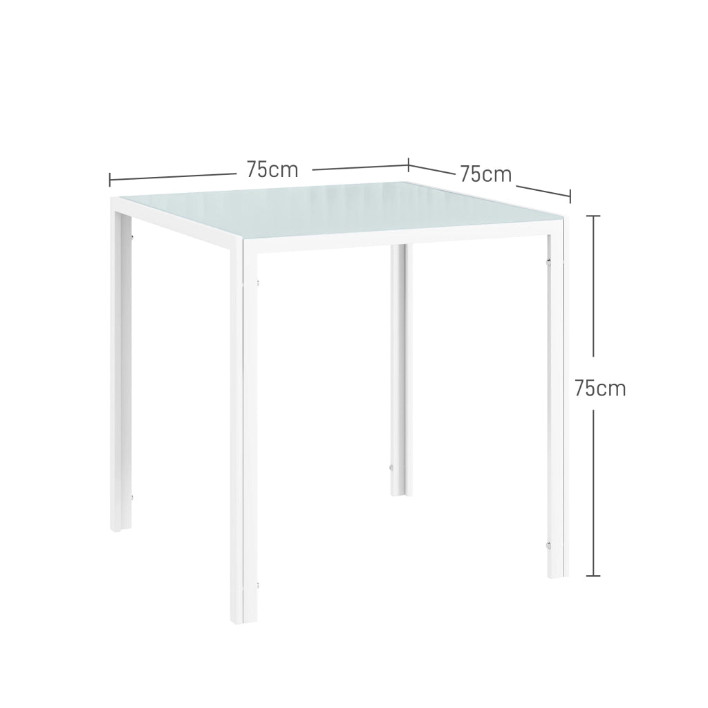 Tavolo da pranzo - quadrato per 4 - piano in vetro temperato - 75x75x75 cm - bianco - fino a 80 kg