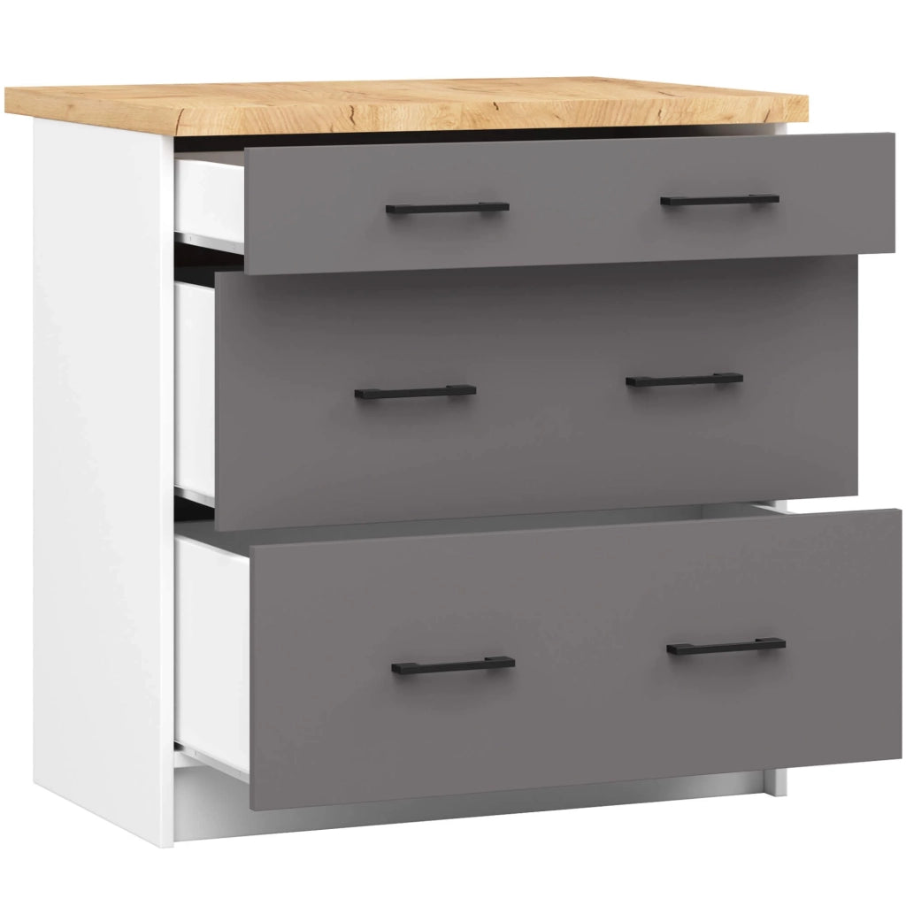 Mobile cucina modulare con piano di lavoro AKORD OLIWIA Bianco 80 cm 3 cassetti inserto frontale Grigio Grafite 80x46x85 cm