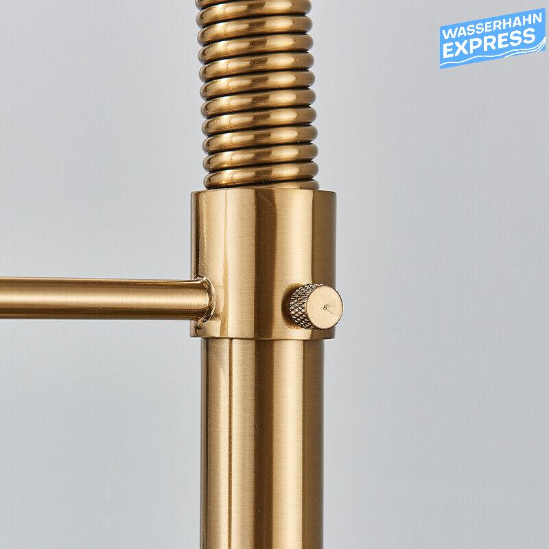 Bernd | Rubinetto gastronomia oro spazzolato molla | Caldaia cucina rubinetto acciaio inossidabile |miscelatore ruotabile 360° Bassa pressione 3 vie