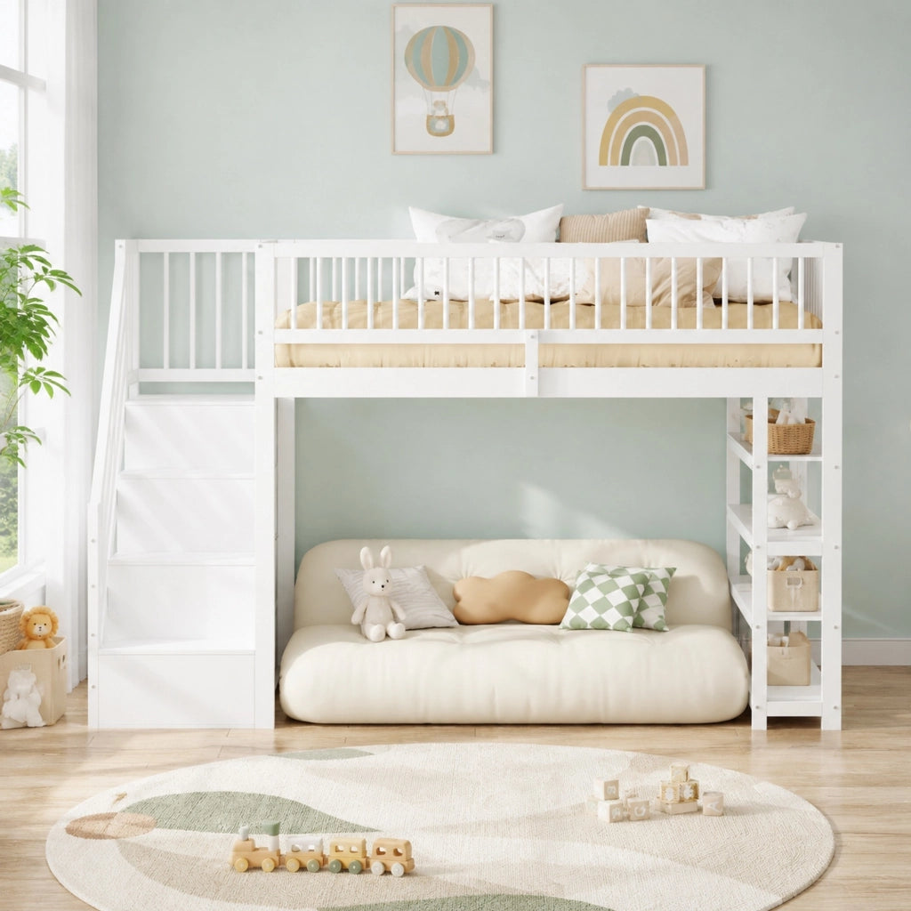 LETTO A CASTELLO multifunzionale 90 x 200 cm bianco con armadio e ripiani