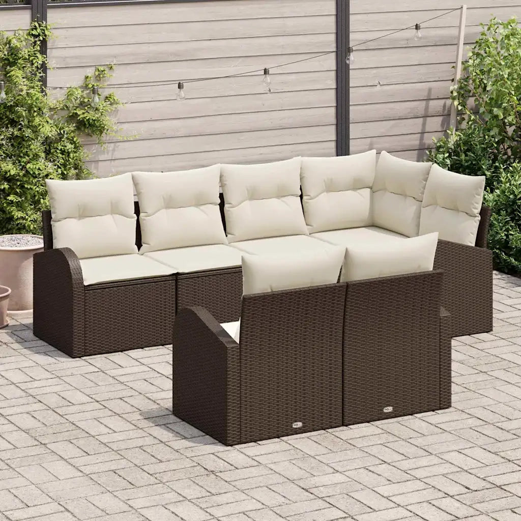 Set Divano da Giardino 7 pcs Marrone e bianco polyrattan 3354747