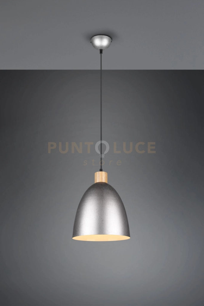 JAGGER SOSPENSIONE CONO METALLO NICKEL ANTICATO E LEGNO D.25CM 1 LUCE ATTACCO E27