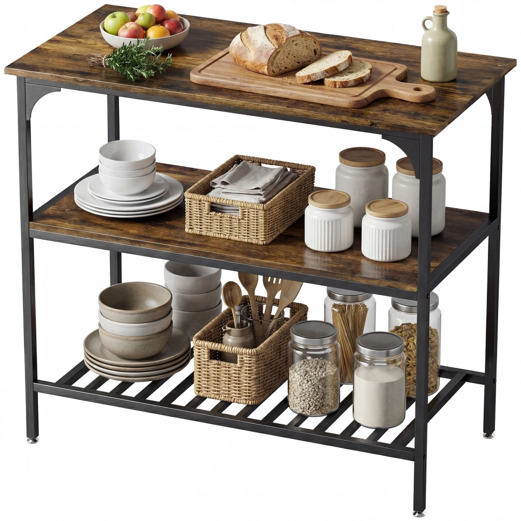 Scaffale da cucina 3 ripiani ¨C Xylo ¨C struttura in metallo, stile industriale, marrone rustico e nero