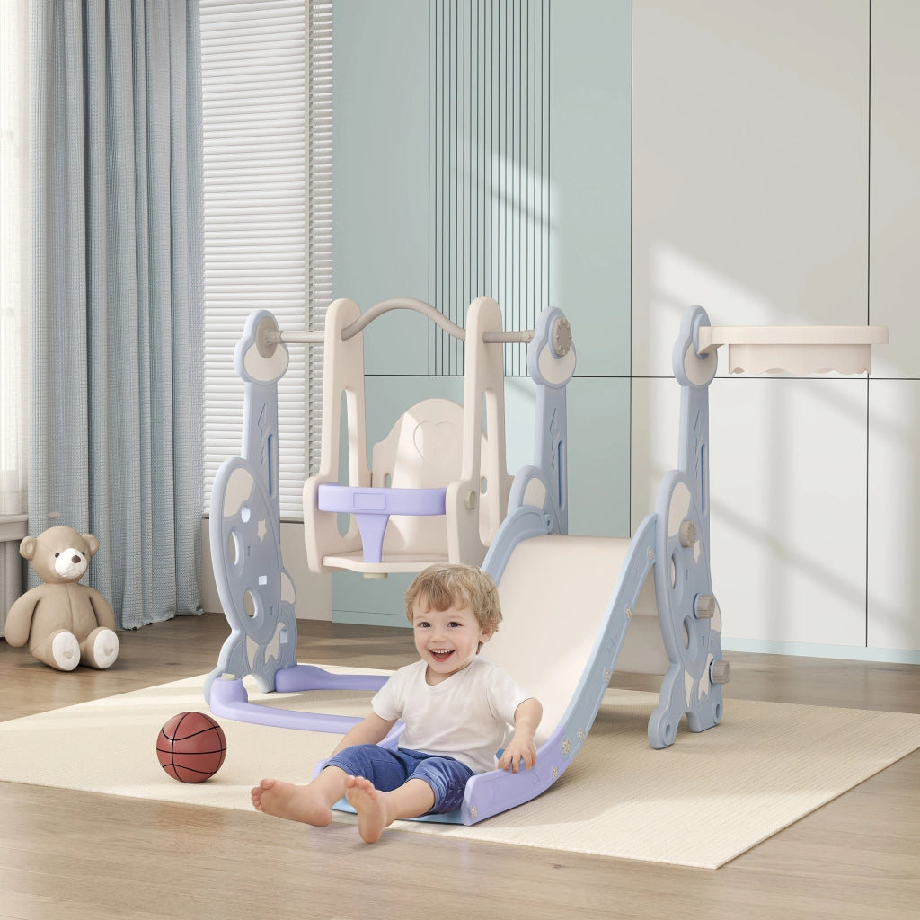 Casetta Gioco Bambini con Scivolo Altalena Arrampicata Canestro ¨C Minimal ¨C 147.5x160x107 Azzurro