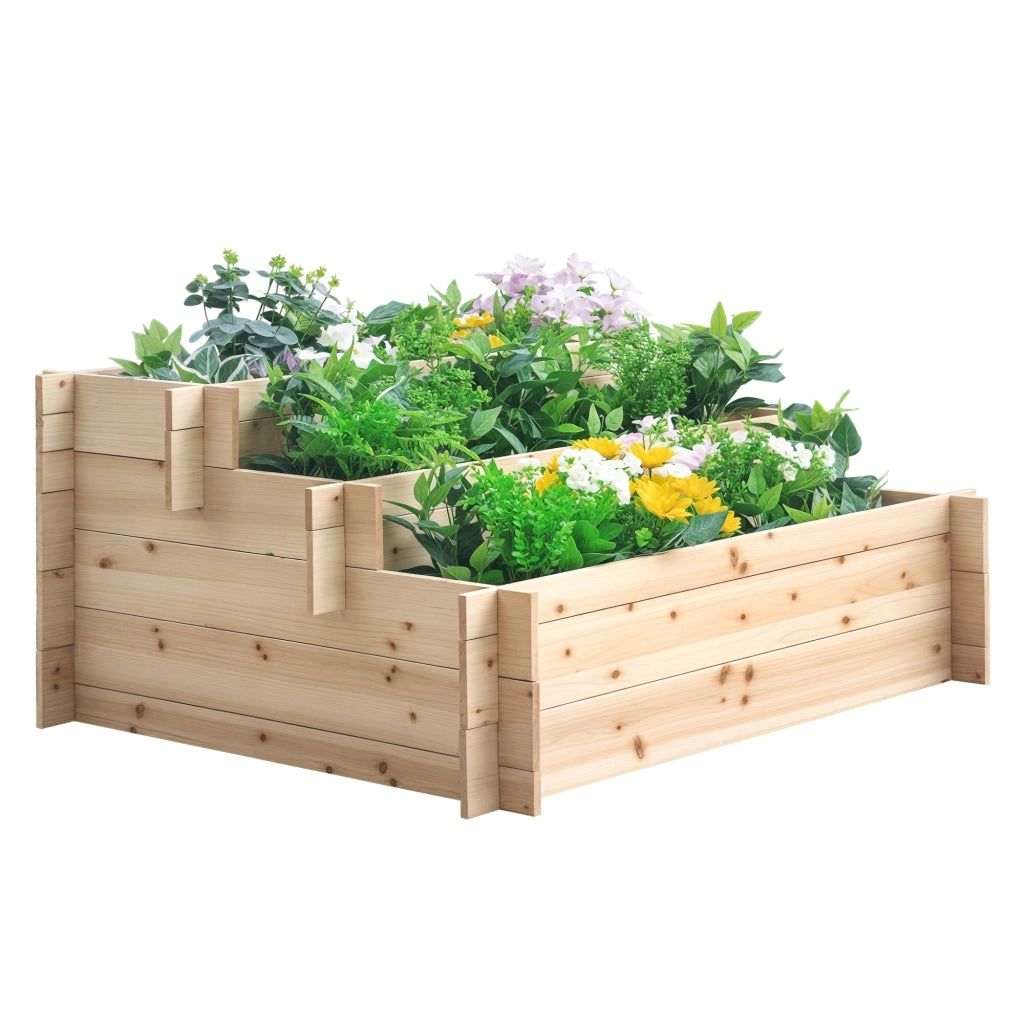 Fioriera in Legno di Abete a 3 Livelli, Cassetta per Orto Rialzato da Esterno, 120x100x54cm