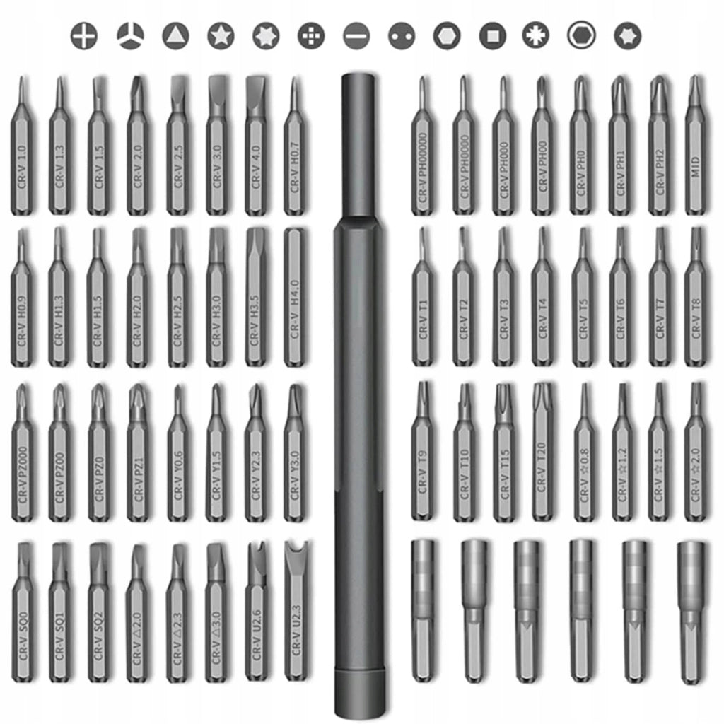 Set di Cacciaviti di Precisione 63 in 1 – Acciaio S-2, Magnetico | 62 Punte, Manico Ergonomico