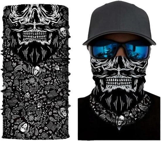 Doodskop Gezichtsmasker con Motivo di Microfibra per Motoristi - Maschera Antimotociclica, Fazzoletto per il Collo e Bandana Multifunzionale