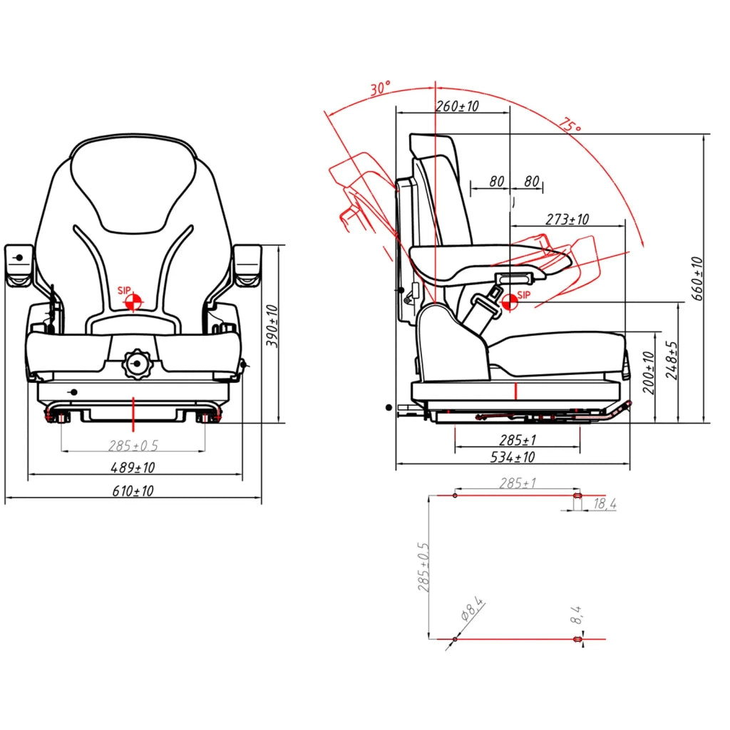 Sedile per trattore 46 x 46 cm con sospensioni regolabili in acciaio verniciato a polvere in PVC schiuma sintetica nera 14_0009937