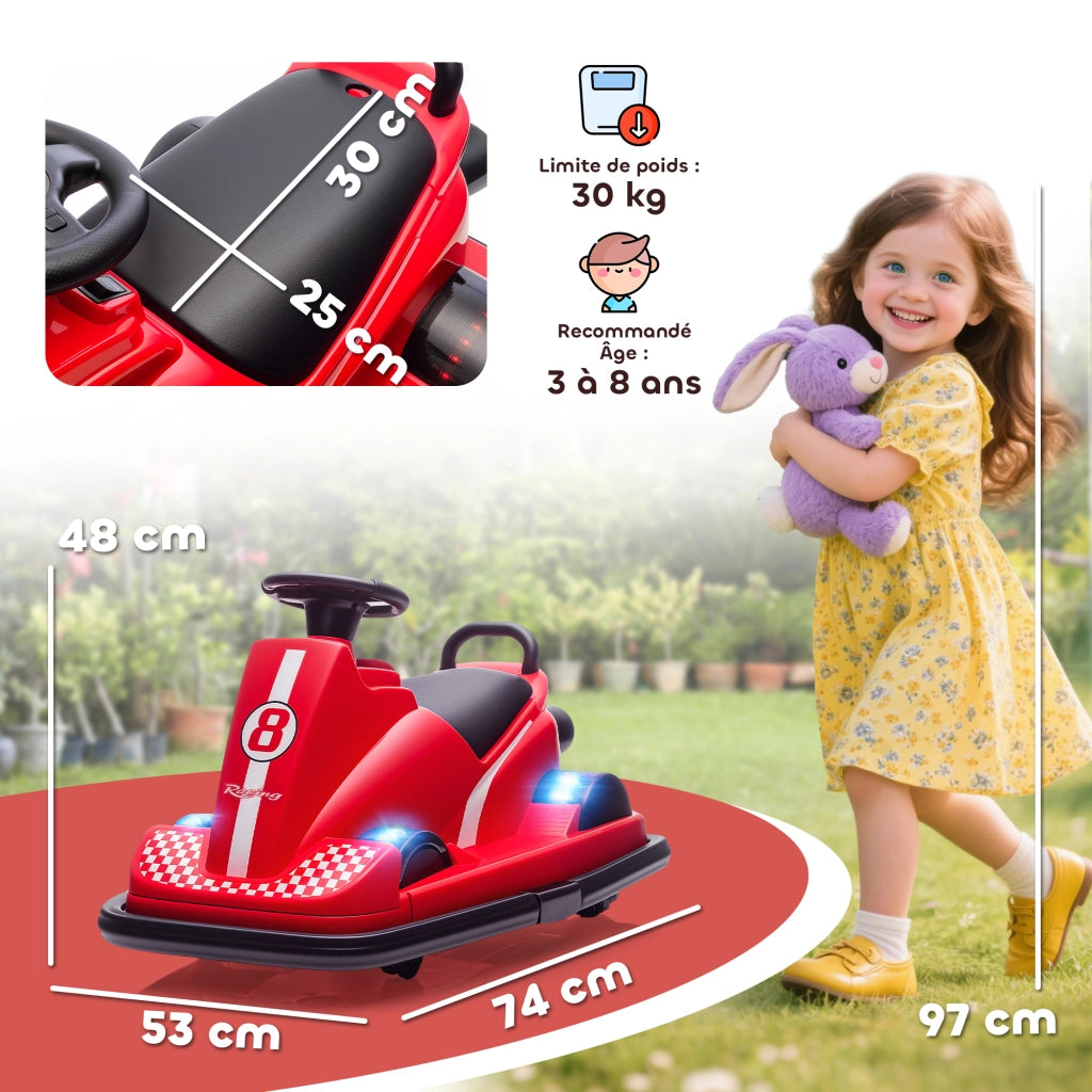 Auto Elettrica Bambini 6V con Rotazione 360' ¨C zephmum ¨C 74x53x48cm Rosso