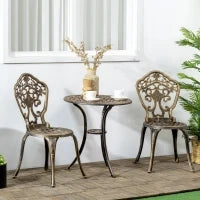 Set da Bistrot per Giardino in Alluminio, Set da Giardino da 3 Pezzi con 2 Sedie e Tavolo Rotondo, Imitazione Ferro Battuto, Bronzo