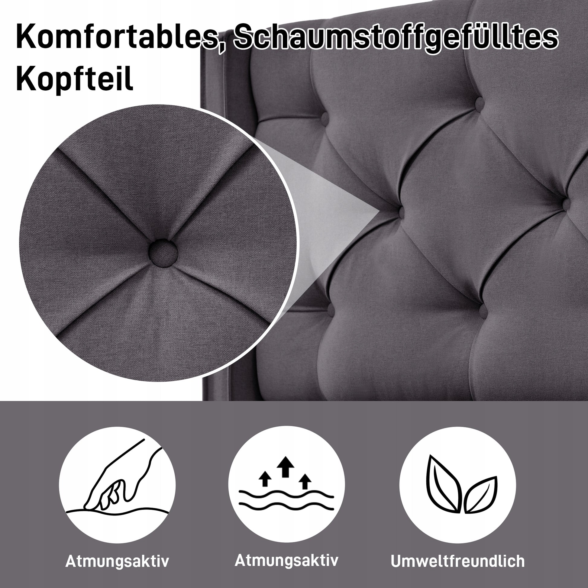 Letto imbottito 90x200 - Xylo - Grigio con telaio sollevabile