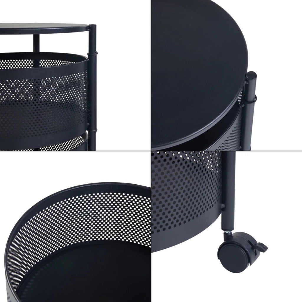Carrello di servizio carrello da cucina/soggiorno unità di stoccaggio a 3 ripiani acciaio 60 x 33 cm nero 03_0009246