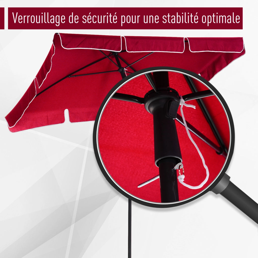 Ombrellone da giardino rettangolare inclinabile ¨C zephmum ¨C rosso 2x1.3m in alluminio e poliestere