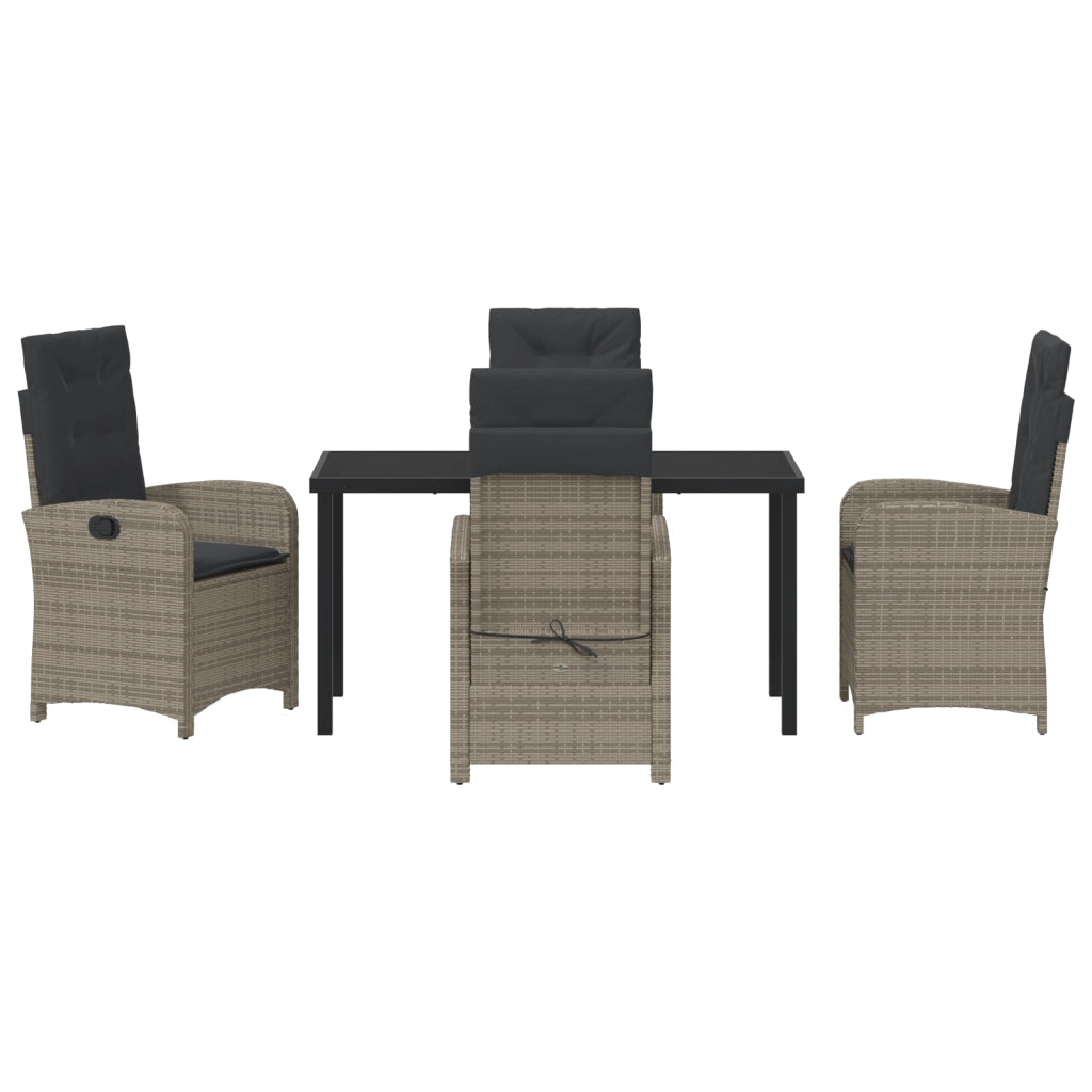 Set da Pranzo da Giardino 5 Pezzi con Cuscini Grigio Rattan Polietilene