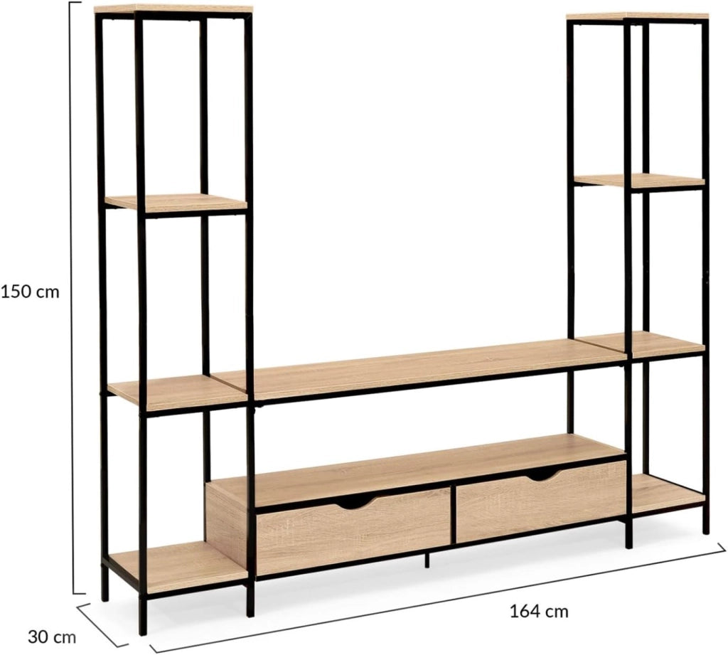 DETROIT Mobile TV da 164 cm con ripiani dal design industriale
