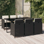 Set da Pranzo da Giardino 7 pz Nero con Cuscini in Polyrattan 3095530