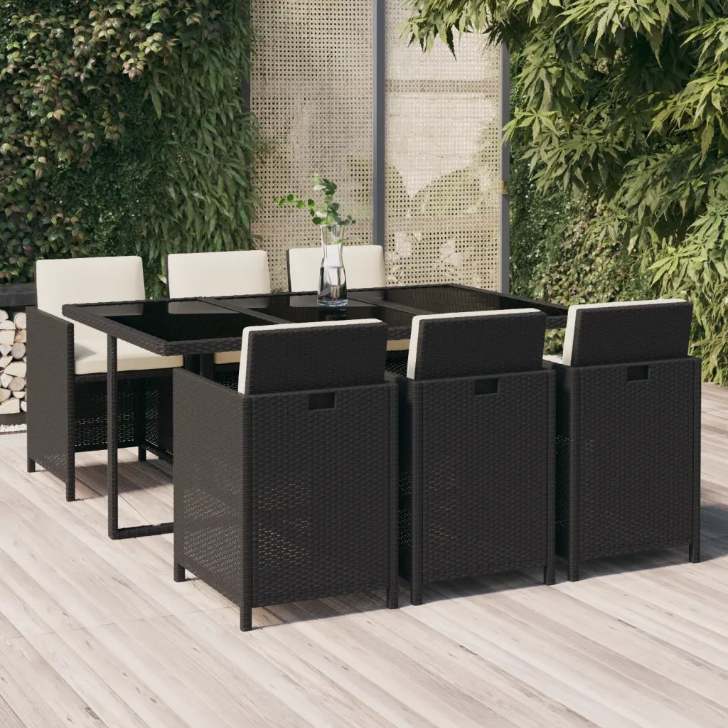 Set da Pranzo da Giardino 7 pz Nero con Cuscini in Polyrattan 3095530