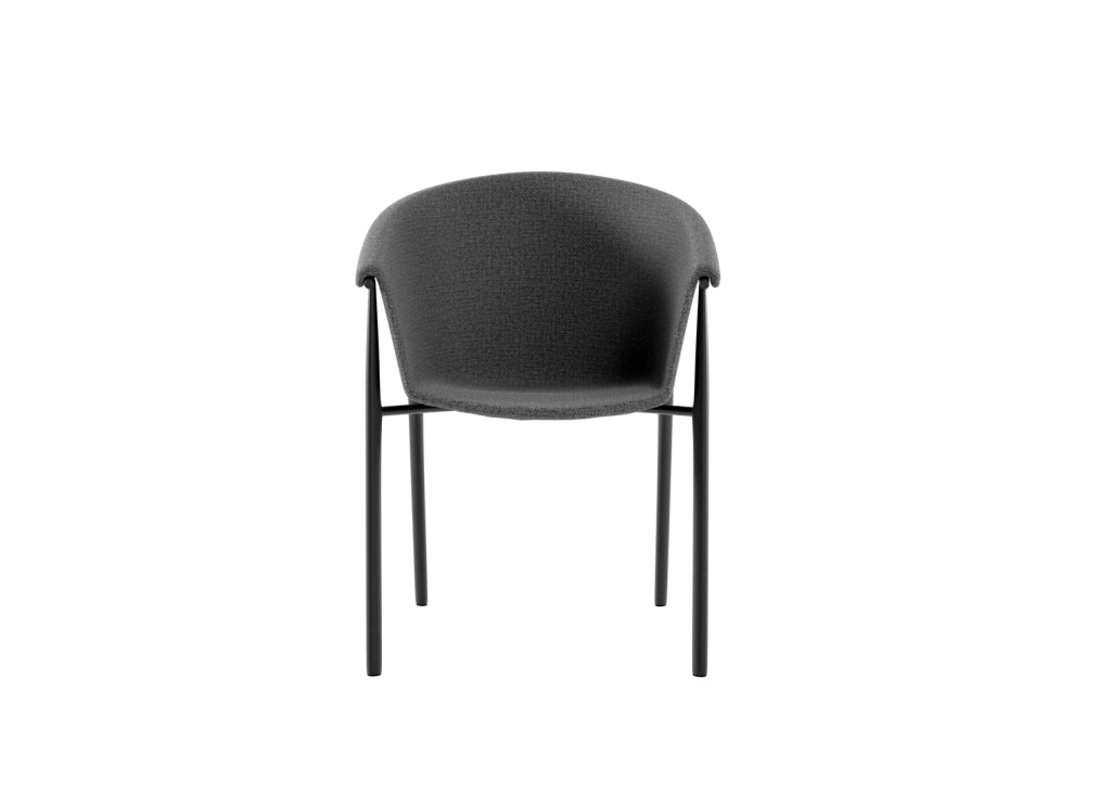 Sedia da pranzo Nari con scocca a guscio imbottita in tessuto Grigio Scuro e gambe in metallo Nero dal design moderno - 56x58x79 cm