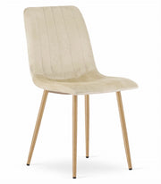 Sedia Valora JEWA in velluto beige chiaro con gambe in legno