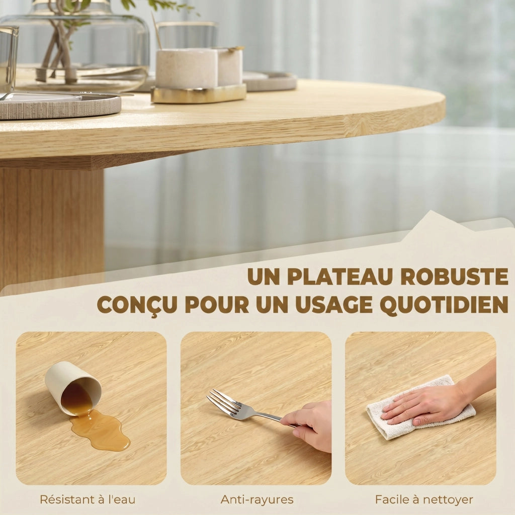 Tavolo da pranzo rotondo allungabile per 4-6 persone ¨C zephmum ¨C legno naturale, ?120x75 cm