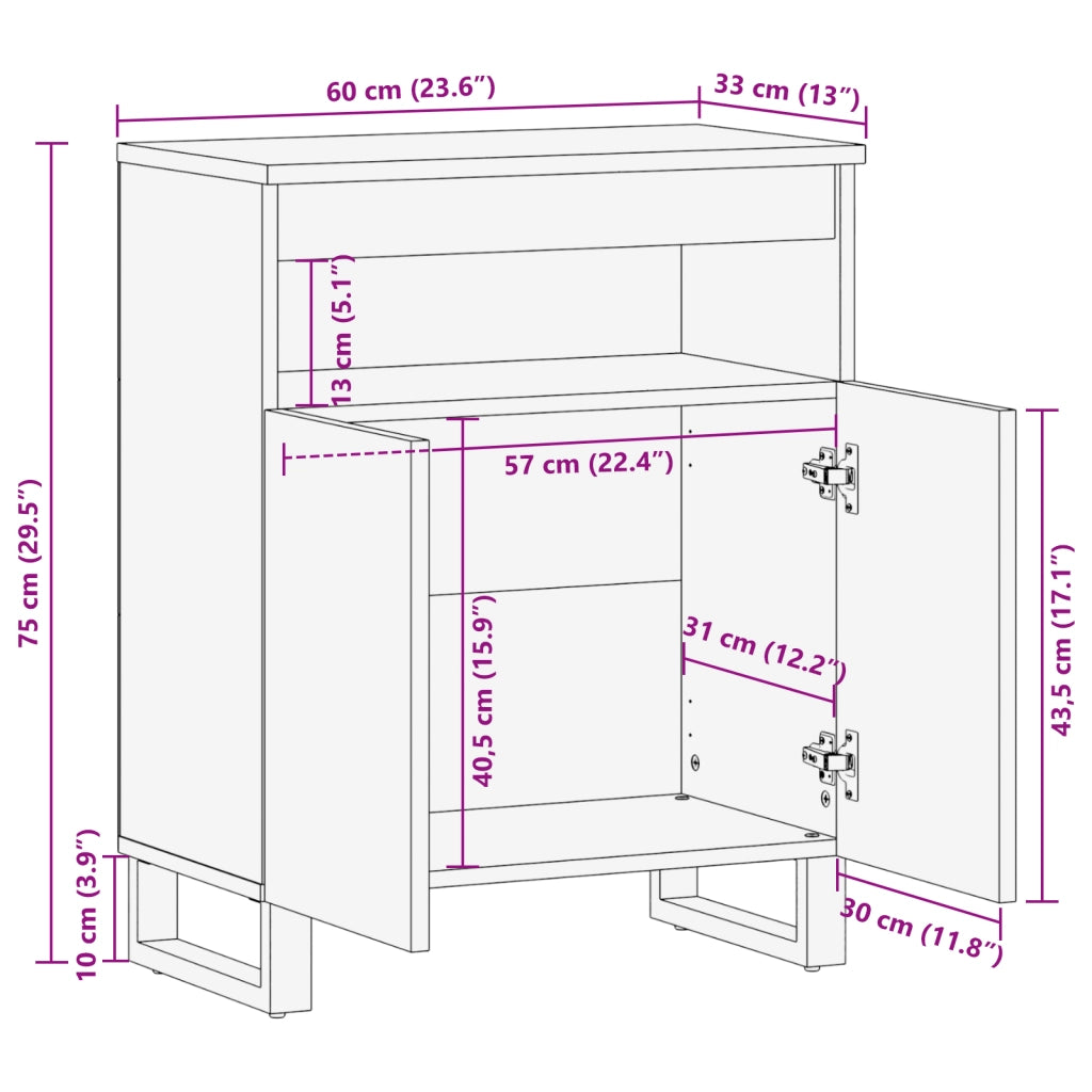 Buffet 60x33.5x75 cm in Legno Massello e Legno Compensato