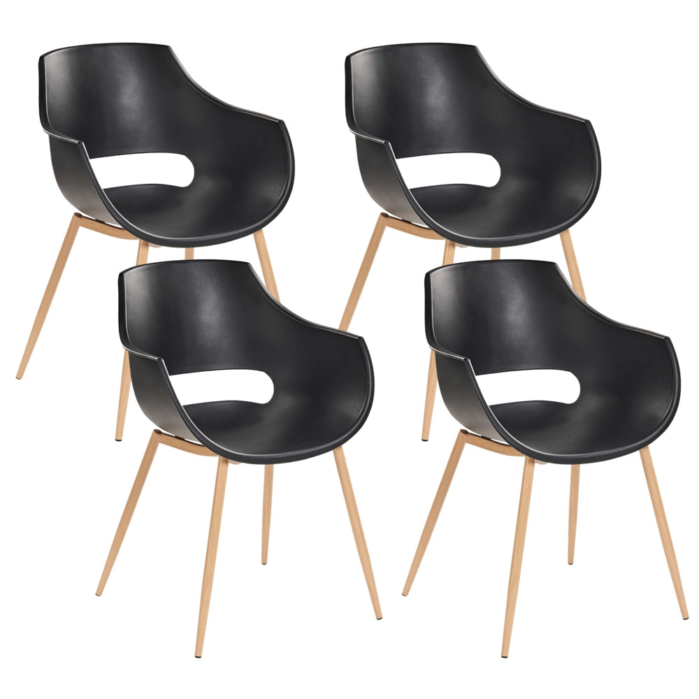 Set di 4 sedie da pranzo Nero Seduta sintetica Gambe in metallo Seduta moderna semplice e minimalista