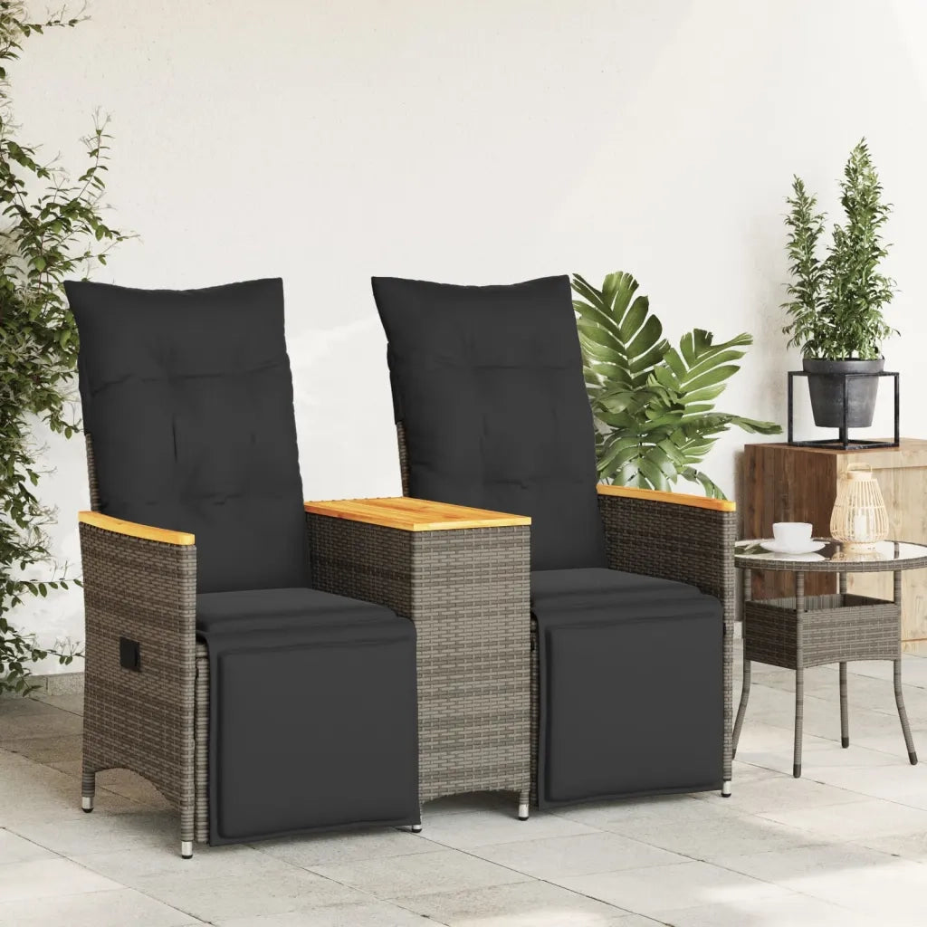 Divano Giardino Reclinabile 2 Posti Tavolino-Sofa da Giardino-Divanetto da esterno Grigio Polyrattan 250777