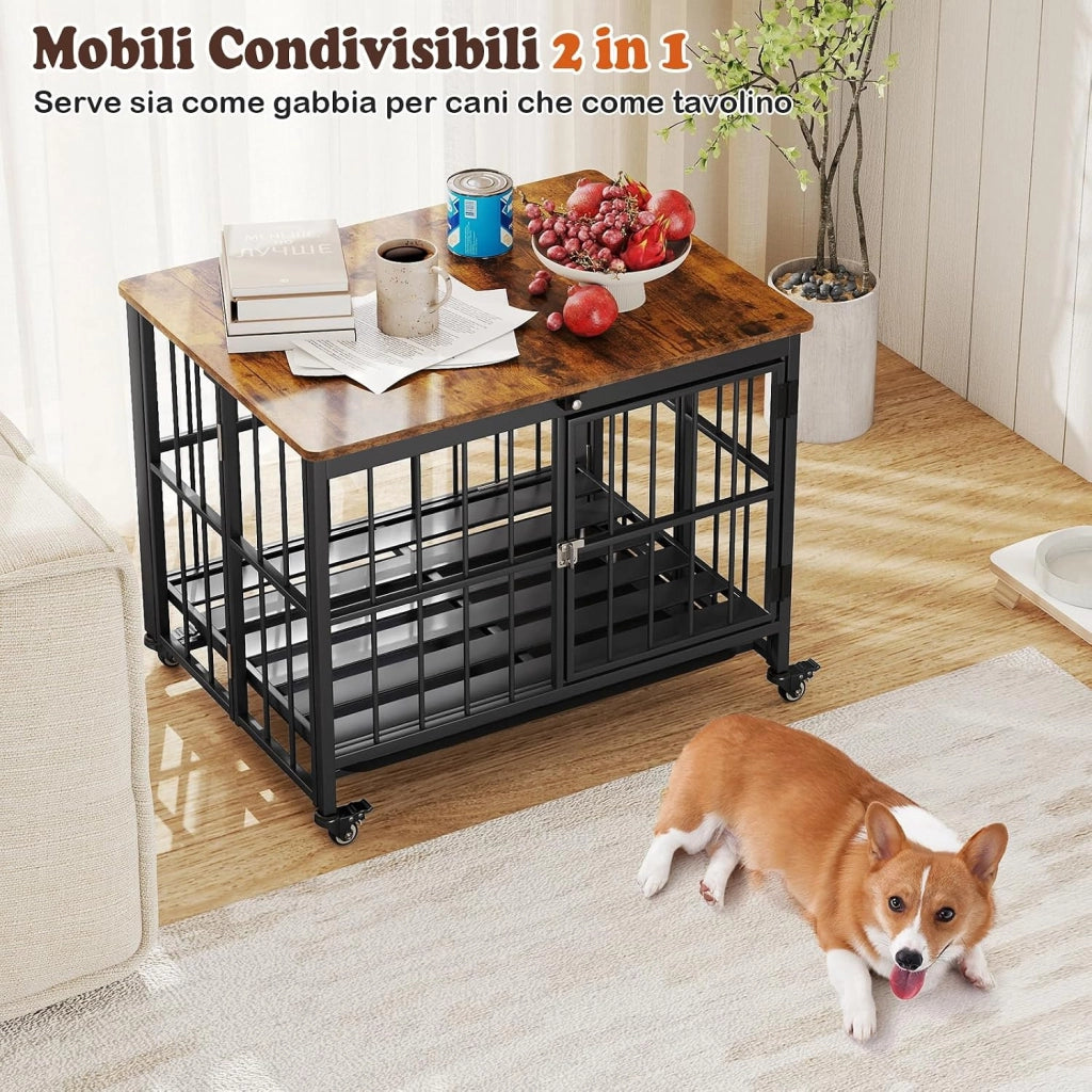 Cuccia Pieghevole per Cani, Casetta Resistente alle Masticazioni con Porta e Ruote Bloccabili per Razze Piccole, Cuccia Decorativo da Interno per Animali Domestici (80 x 61 x 64 cm)