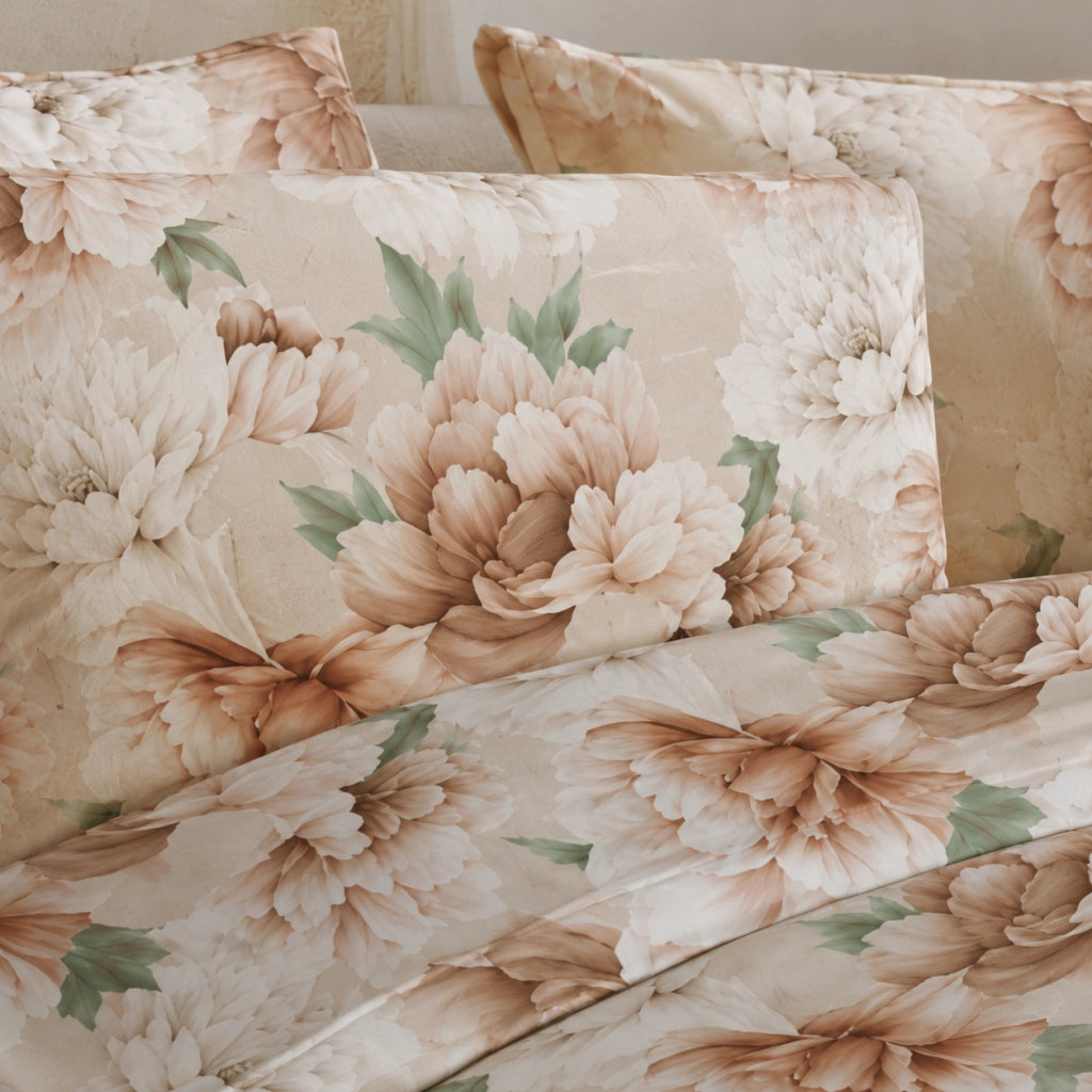 Rovanone, set Completo Letto Matrimoniale in Cotone, Bianco Crema