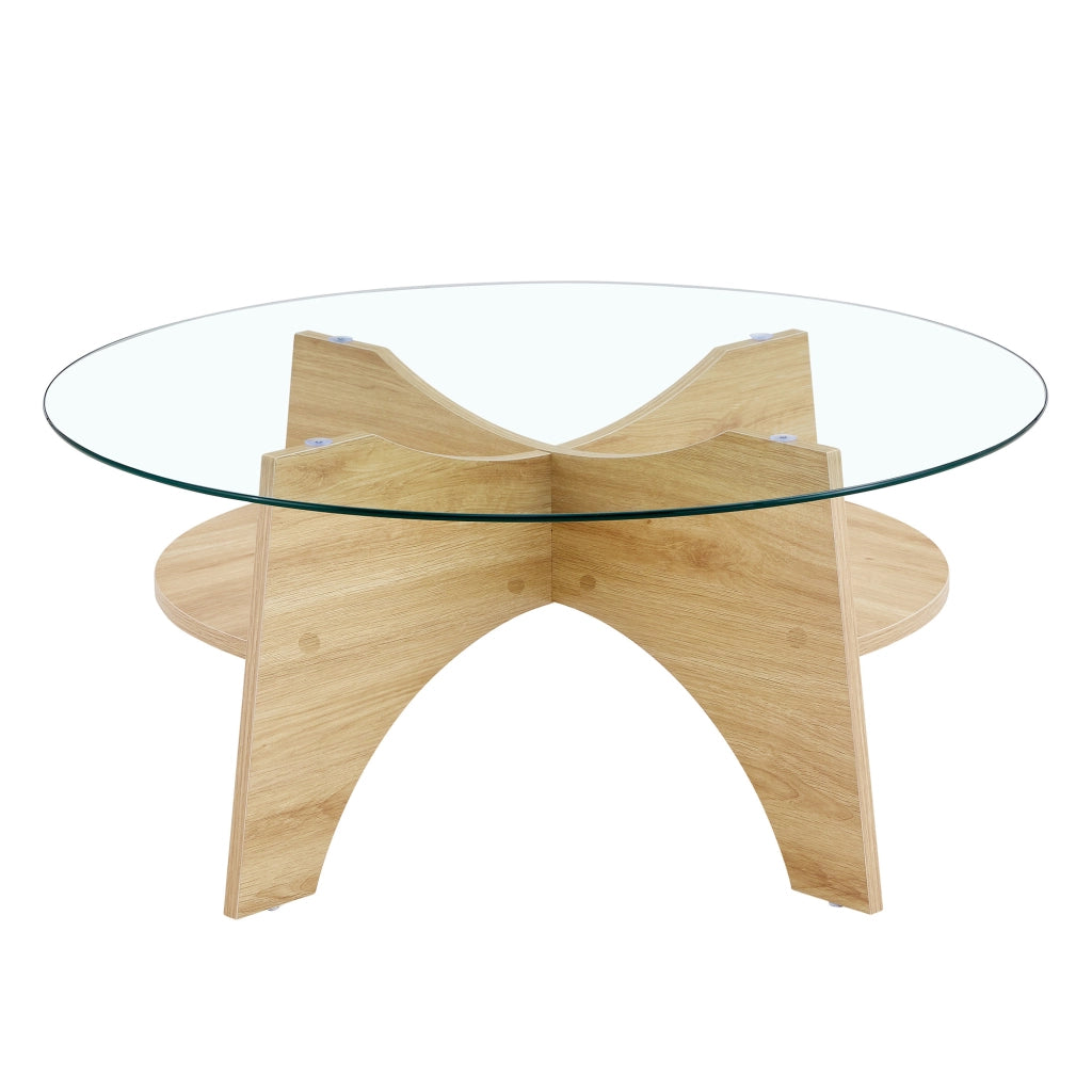 TAVOLINO DA CAFFÈ Rotondo Ø 80 x 36 cm Vetro Trasparente MDF Effetto Legno