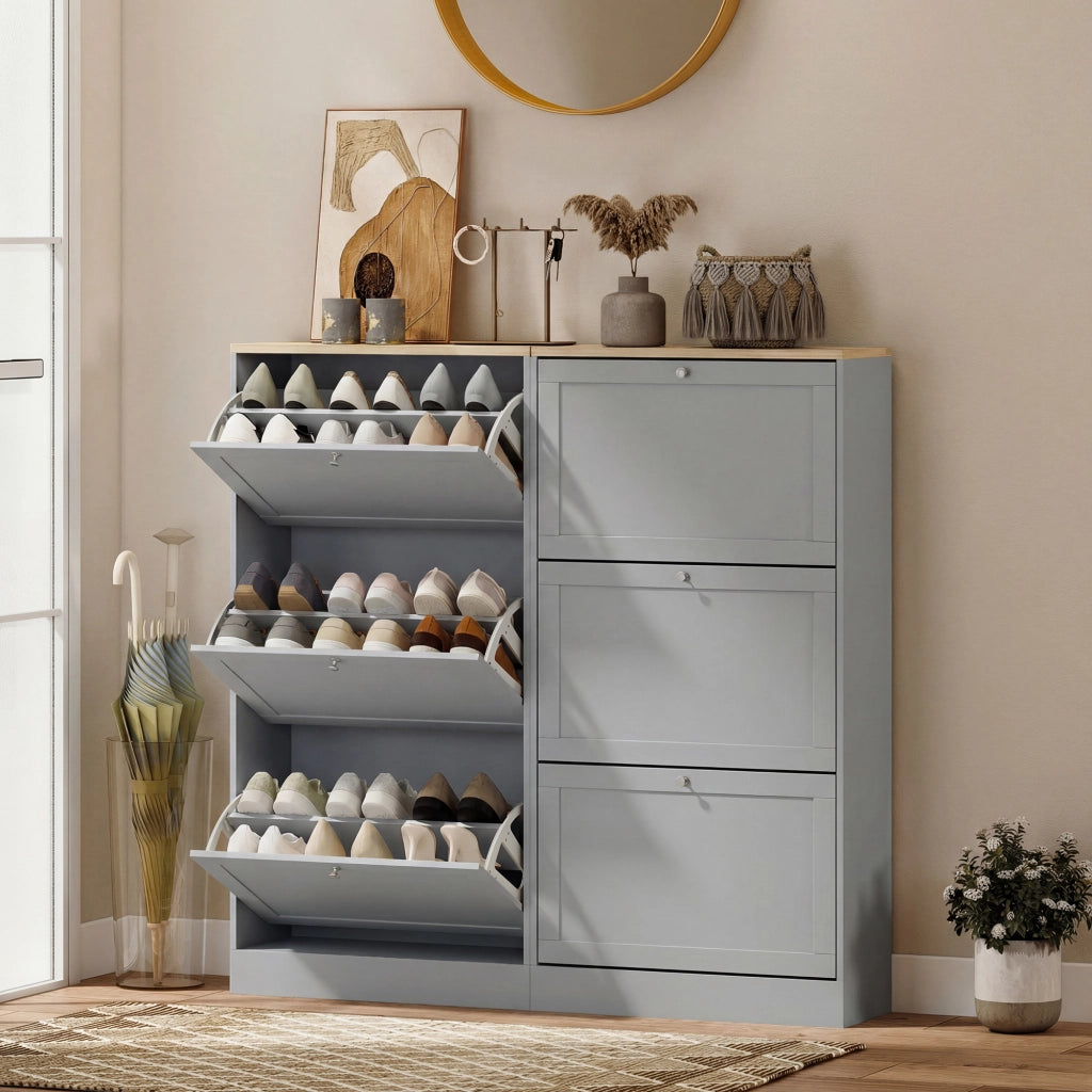 Scarpiera con 3 cassetti e ripiani regolabili ¨C zephmum ¨C grigio 60x23.5x115 cm