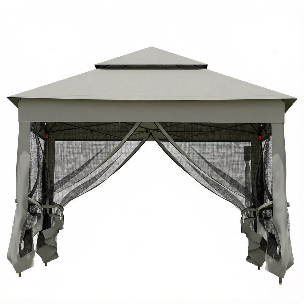 GAZEBO con doppio tetto 3,25 x 3,25 x 2,7 m nero/grigio-marrone